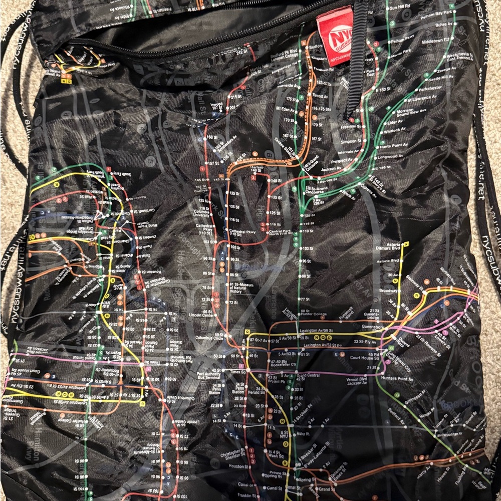 NYC Black Subway Map Drawstring Backpack - image 3